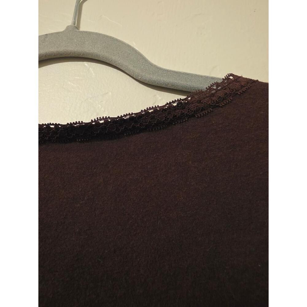 Faded Glory Brown Lace Trim Top Large Y2K Coquette Fairycore Cotton - Picture 5 of 5